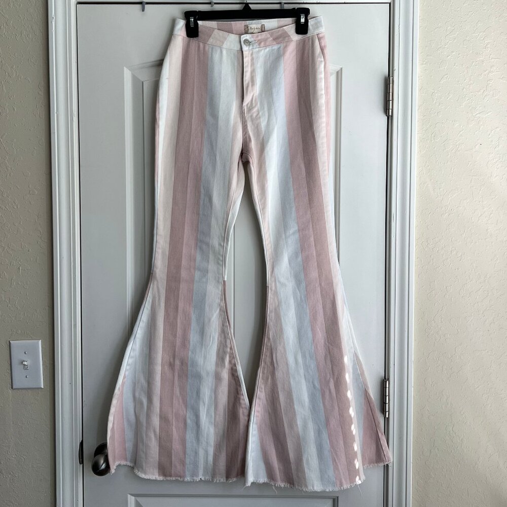 Striped Pink & White High-Waist Flared Pants